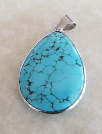 Turquoise Cabachone Wrapped in Silver with Sterling Silver Chain 202//265